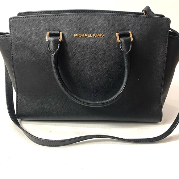 Michael Kors Handbags - Michael Kors Selma Saffiano Black Leather Satchel